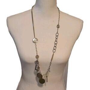 Chicos Necklace Chico’s Coin Key Charms Multichain Beaded Silver Tone 30" 32"